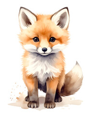 Obraz premium Orange and white fox cub. Isolated transparent background