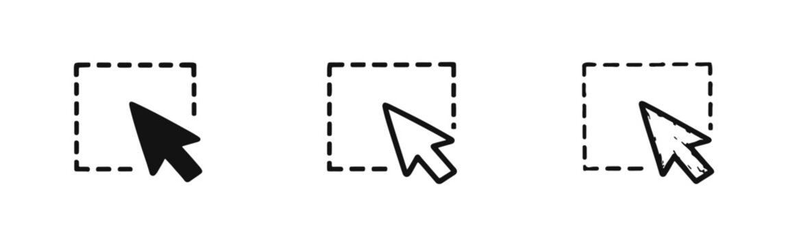 Select Area Icon Set. Mouse Cursor Dragging a Dashed Selection Box. UI/UX Element for Digital Interaction