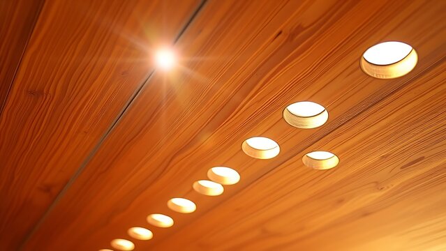 soffit. Extreme close-up of wooden soffit with sunlight streaming through holes. real-estate listings, architecture portfolios, designed for real-estate listing and luxury residence showcases.
