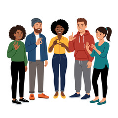 Fototapeta premium Diverse students practicing sign language communication inclusive education concept