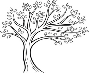 Obraz premium Minimalist tree line art illustration with branches and leaves elegant nature vector design for logo decoration eco concept