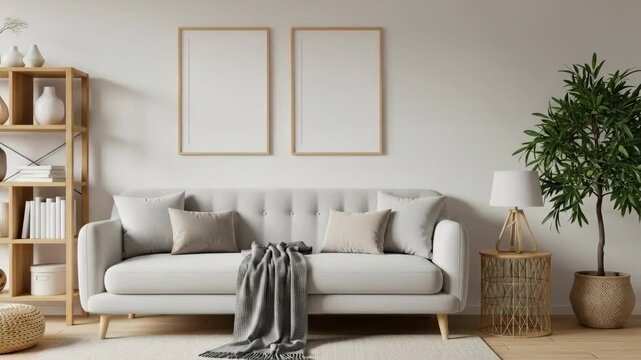 A serene living room interior with a comfortable couch and modern decor