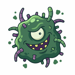 Fototapeta premium This whimsical illustration depicts a cheerful cartoon germ character, designed to engage children in learning about hygiene and health through an entertaining and fun visual approach.