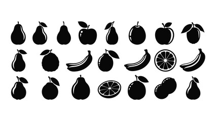 A comprehensive analysis of fresh fruit icons including apples, bananas, pears, and oranges © MDTauhidul
