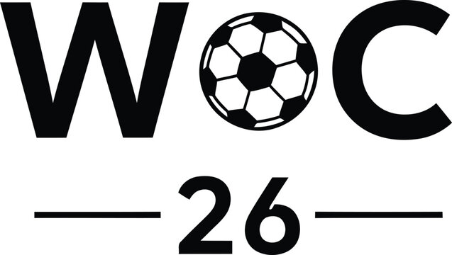 WOC 26 abbreviation with soccer ball for world championship event in twenty twenty-six