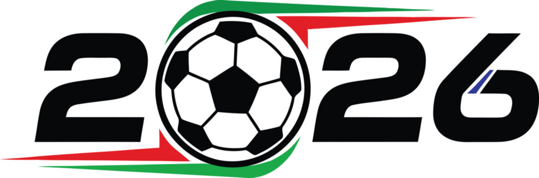Soccer 2026 championship logo with green and red speed swooshes for sports branding