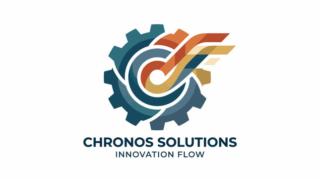 This modern logo features a cogwheel design symbolizing innovation and flow, ideal for a tech firm or consulting service aiming to convey dynamism and professionalism.