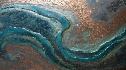 Deep ocean currents swirl across a rusted metal surface