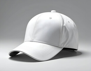 Fototapeta premium Plain white baseball cap on a neutral, softly lit background