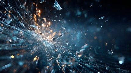 Shattered glass explodes with dynamic energy