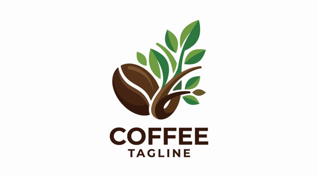 A modern logo design featuring coffee beans intertwined with green leaves. This stylish emblem conveys a connection between nature and premium coffee.