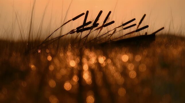 Golden wheat field at sunset with a rustic fence line creating a warm and nostalgic rural landscape perfect for agricultural themes and harvest imagery