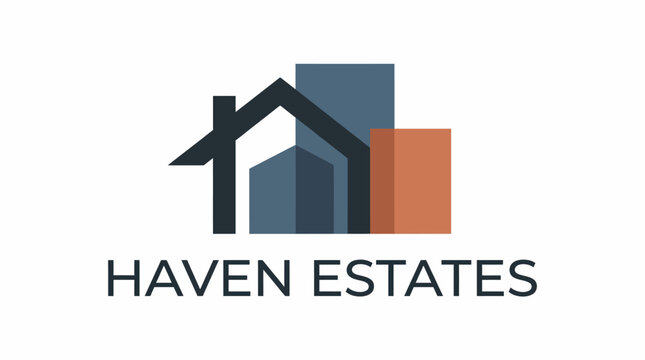A professional logo illustration for 'Haven Estates' featuring a minimalistic house design, representing trust and stability in real estate services with a contemporary style.