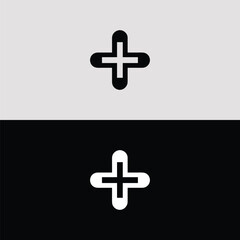 Obraz premium A clean and simple black and white outline cross symbol with smoothly rounded corners, presented on contrasting light and dark backgrounds.