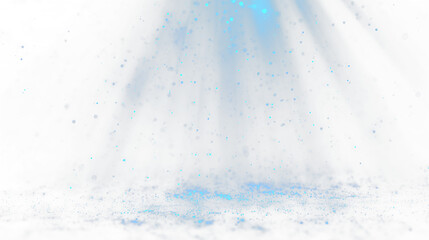Fototapeta premium Bright blue particles float down in a transparent background setting during a digital artwork creation process