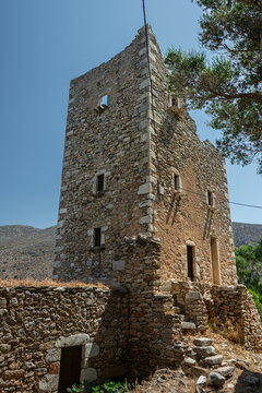 Greece Vatheia village. Old abandoned tower houses in Vathia Mani Peninsula Laconia Peloponnese, Europe