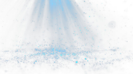 Fototapeta premium Light rays shine through a misty background filled with blue particles during the day in an abstract scene