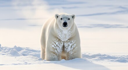 Obraz premium Majestic Polar Bear Stands Proudly on Snowy Arctic Landscape.