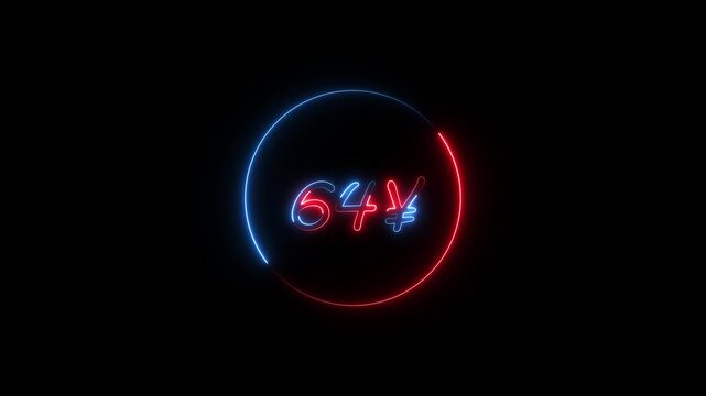 Smooth neon animation from 0 to 300 Japanese Yen &ndash; futuristic yen counter on black screen.