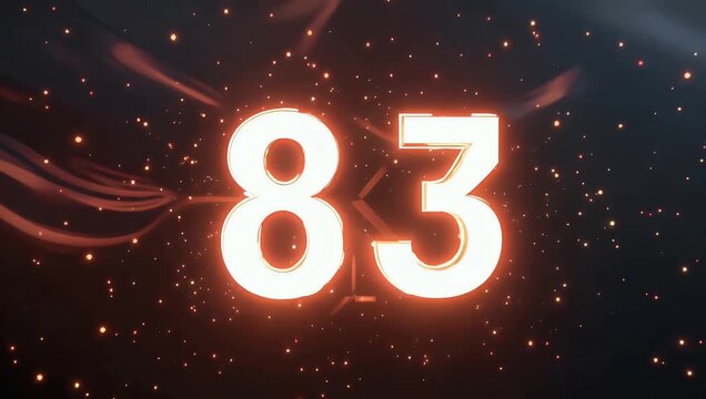 High Intensity Neon Red Number 83 Animated on Solid Black Background with Glowing Energy Effects and Transparent Alpha Channel for Seamless 4K Video Overlays