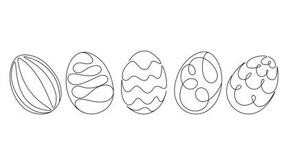 set of easter eggs in line art style, black silhouette eggs isolated on white background, hand drawn vector illustration, design elements for greeting cards, poster, invitation, banner
