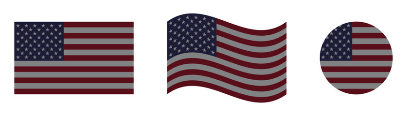 Obraz premium USA Flag Vector Set United States of America Flag, Collection Waving and Round Icons with Vintage Dark Colors