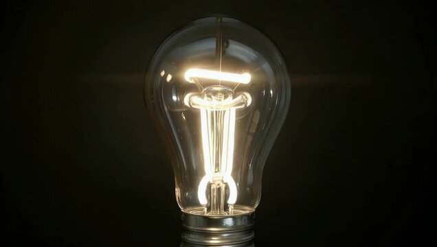 Innovative 4K neon animation of glowing light bulb filament on black background symbolizing ideas inspiration and the search for answers seamless loop