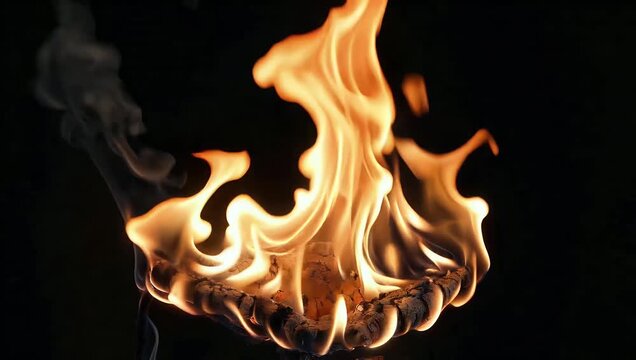 Isolated 4K fire effect on black background providing high quality flame overlay for cinematic VFX blending modes and realistic fire themed video editing