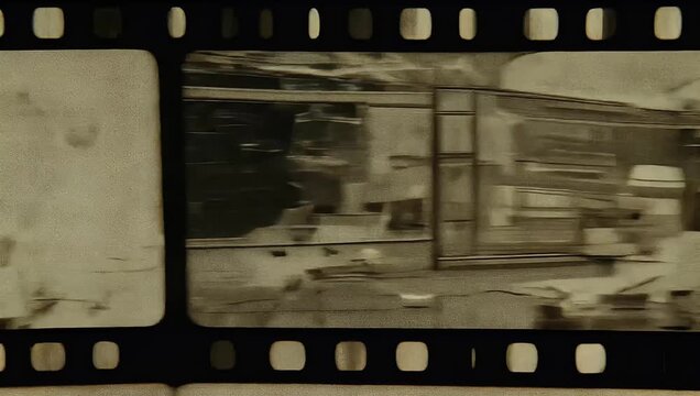 Authentic 4K retro film texture overlay featuring heavy grain noise and dirt simulating the aesthetic of damaged 16mm or 35mm tape with dynamic rolling film effect