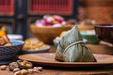 Fototapeta premium Traditional handmade meat dumplings and a variety of ingredients for the Dragon Boat Festival