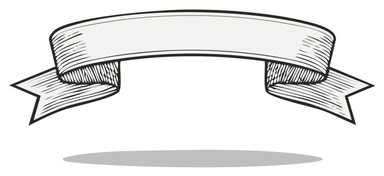 Vintage ribbon banner with hand drawn lines and shadow for copy space