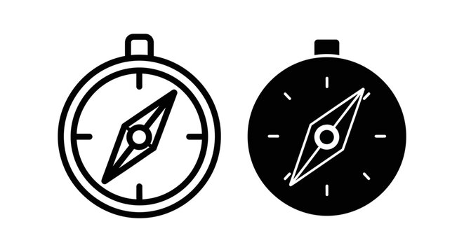 A black and white illustration of two compasses on a plain background