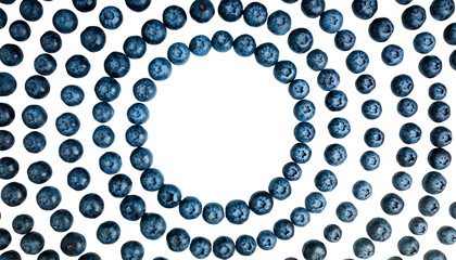 Fototapeta premium Fresh blueberries arranged in a circular pattern on a white surface.