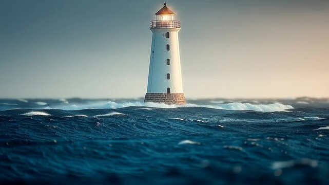 Lighthouse Standing Tall in Stormy Sea.