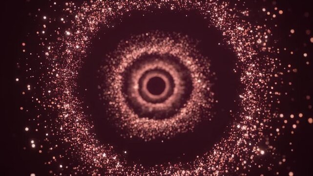 Seamless looping smooth rose gold particles cinematic drifting spiral pattern perfume mist floating luminous refined visuals motion gradient glow