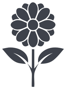 Simple daisy flower icon, stylized vector graphic with stem and leaves, nature symbol
