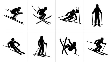 Skiing Vector Silhouettes for Winter Sports and Design