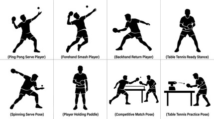 Table Tennis Vector Silhouettes for Sports and Training Design