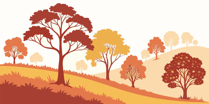 a colorful illustration of trees on a hillside during autumn Vector