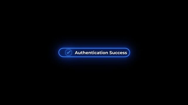 Illuminated blue neon oval border with a red checkmark and the text Authentication Failed in red neon letters on a dark black background with a subtle light emission