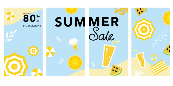 Summer invitation card in blue and yellow, art, flayer, illustrator design, background