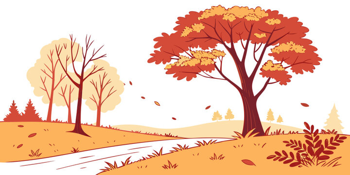 a pixel art illustration of trees on a hillside during autumn Vector