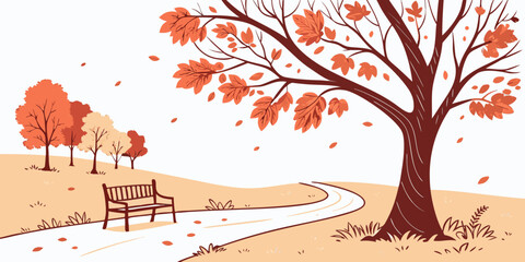 a tree with orange leaves stands beside a winding path Vector © Rabbi
