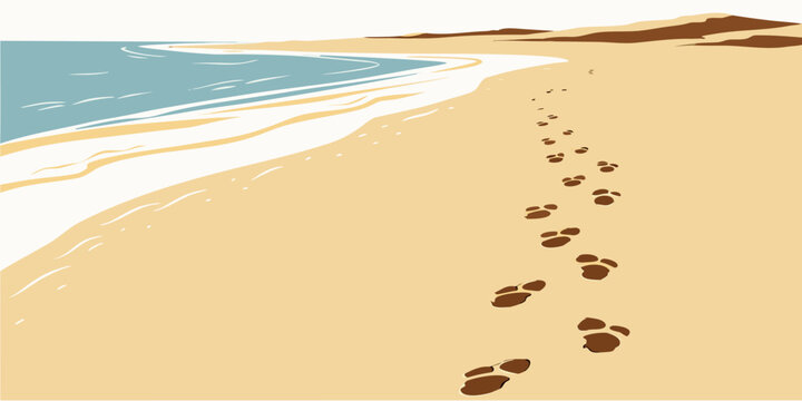 footprints in the sand on a beach leading to the ocean Vector