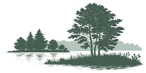 a small island with trees and grass on a body of water Vector © Rabbi