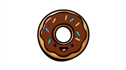 Fototapeta premium Cartoon donut with chocolate frosting, sprinkles, and a cute smiling face