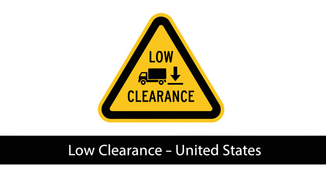 Essential yellow triangular warning sign indicating low clearance for vehicles, crucial for road safety and preventing overhead collisions on roads and bridges