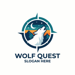 Obraz premium Dynamic logo design featuring a wolf howling under a starry sky, perfect for outdoor adventure brands emphasizing exploration, nature, and wild experiences.