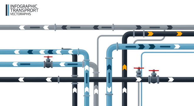 Dynamic Liquid Flow System Illustrated A Modern Industrial Pipeline Network with Interconnected Pipes, Valves, and Directional Arrows for Efficient Fluid Transport