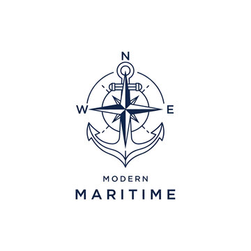 Minimalist Maritime Logo Featuring Anchor and Compass Design on White Background